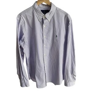 Ralph Lauren Polo Purple Striped Button Up Classic Shirt Preppy Pony XL Slim Fit